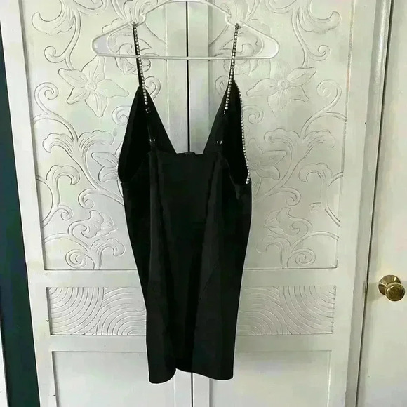 Revolve HOUSE OF HARLOW Black Satin Slip Plunge Deep V Sexy Rhinestone Dress - Picture 6 of 15